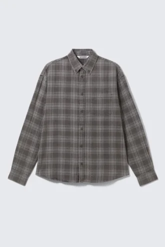 Camisas de franela a cuadros lavadas con botones – Gris lavado a cuadros