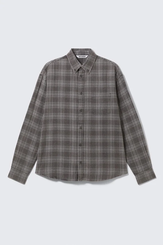 Camisas de franela a cuadros lavadas con botones – Gris lavado a cuadros Camisas de franela a cuadros lavadas con botones – Gris lavado a cuadros
