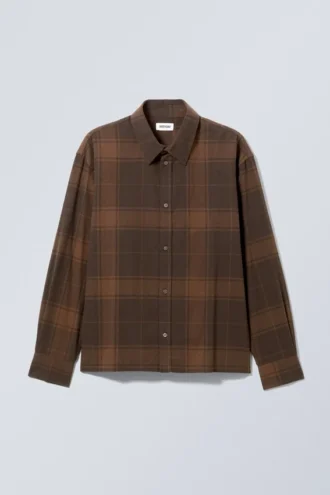 Camisas de franela a cuadros oversize de corte recto – Marrón medio