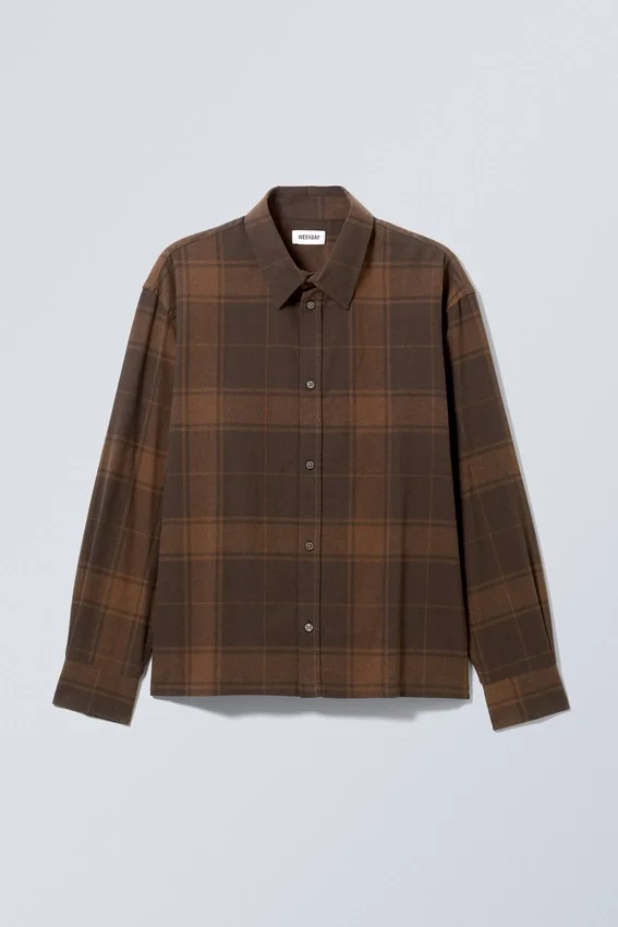 Camisas de franela a cuadros oversize de corte recto – Marrón medio Camisas de franela a cuadros oversize de corte recto – Marrón medio