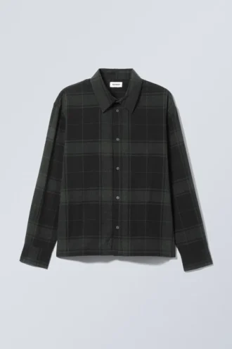 Camisas de franela a cuadros oversize de corte recto – Negro
