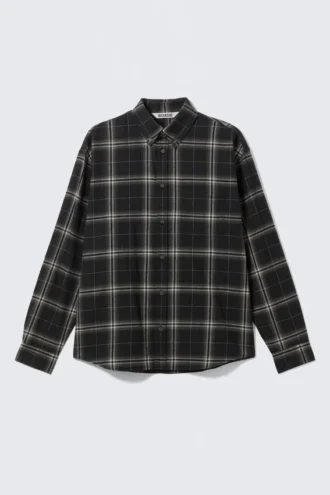 Camisas de franela de corte holgado con botones – Cuadros negros