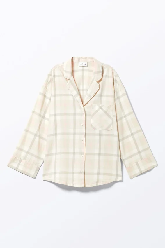 Camisas de franela suaves de manga larga – Cuadros beige claro Camisas de franela suaves de manga larga – Cuadros beige claro