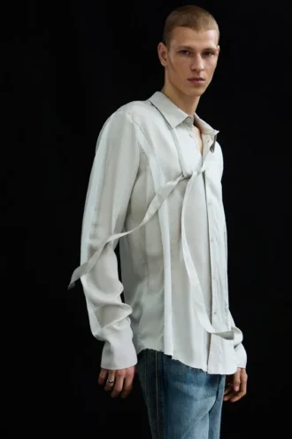 Camisas de lyocell con detalle de lazo fino – Gris claro