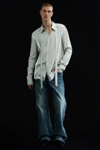 Camisas de lyocell con detalle de lazo fino – Gris claro