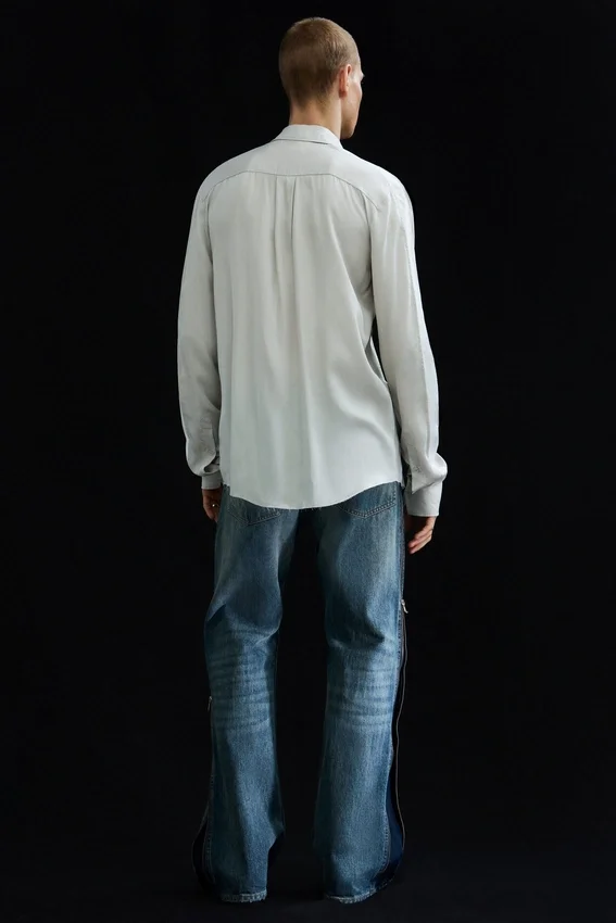 Camisas de lyocell con detalle de lazo fino – Gris claro Camisas de lyocell con detalle de lazo fino – Gris claro