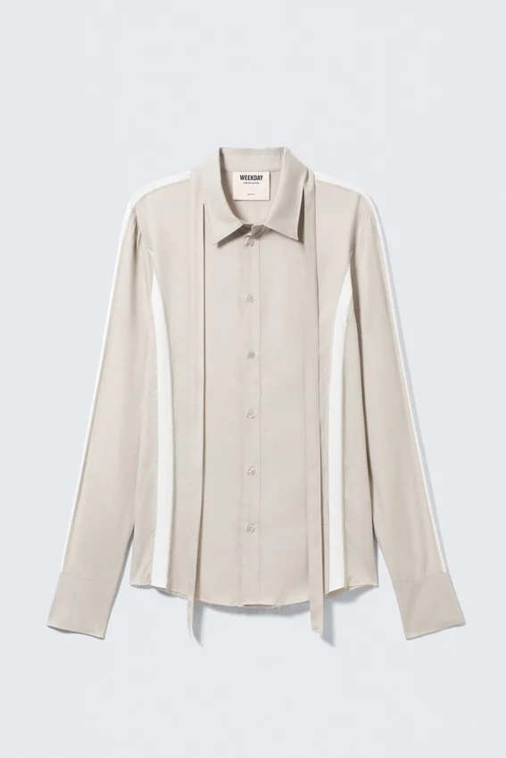 Camisas de lyocell con detalle de lazo fino – Gris claro Camisas de lyocell con detalle de lazo fino – Gris claro
