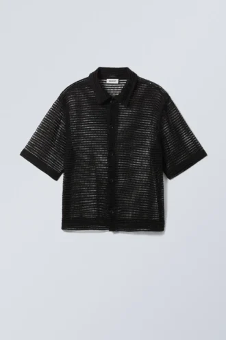 Camisas de malla de corte recto y manga corta – Negro