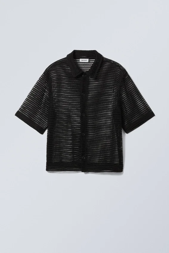 Camisas de malla de corte recto y manga corta – Negro Camisas de malla de corte recto y manga corta – Negro