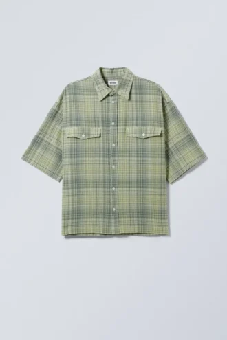 Camisas de manga corta a cuadros oversize – Cuadros verde apagado