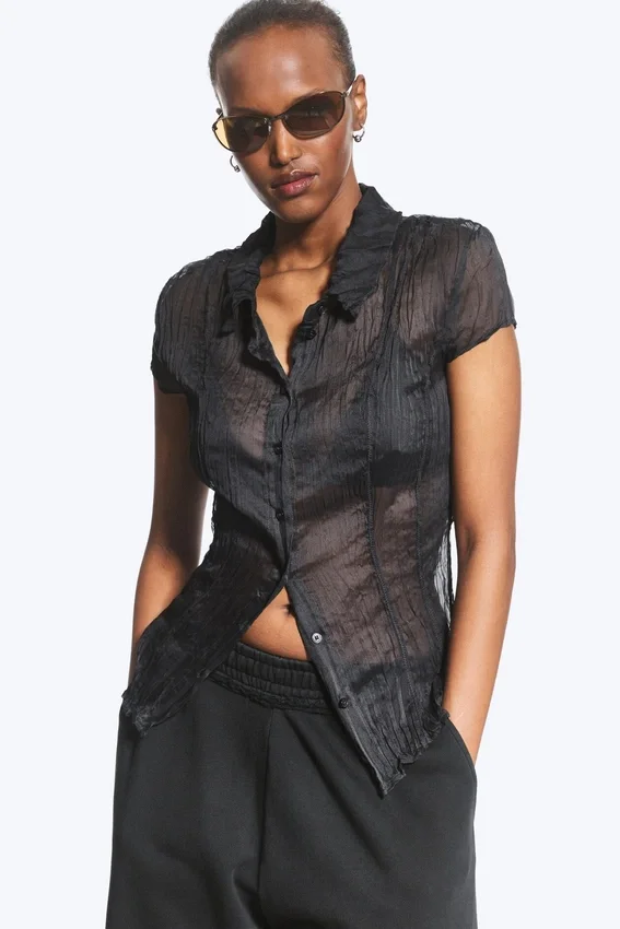 Camisas de manga corta con efecto arrugado – Gris oscuro Camisas de manga corta con efecto arrugado – Gris oscuro