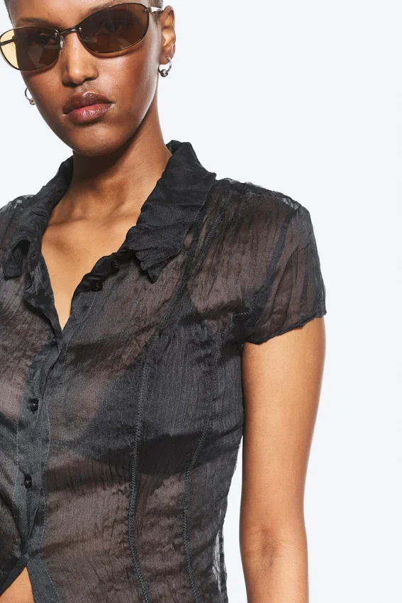 Camisas de manga corta con efecto arrugado – Gris oscuro Camisas de manga corta con efecto arrugado – Gris oscuro