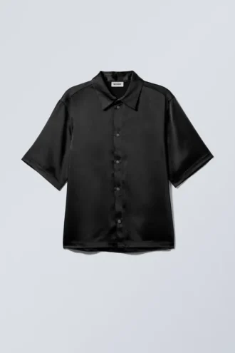 Camisas de manga corta de satén brillante – Negro