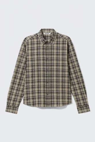 Camisas de manga larga a cuadros de corte holgado – Beige a cuadros