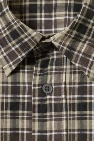 Camisas de manga larga a cuadros de corte holgado – Beige a cuadros