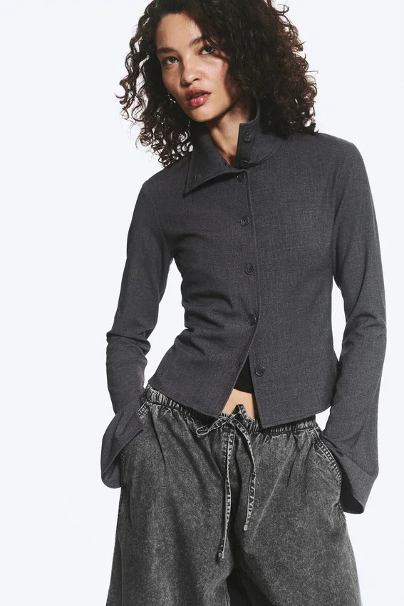 Camisas de manga larga con botones – Gris oscuro jaspeado Camisas de manga larga con botones – Gris oscuro jaspeado