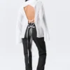 Camisas de manga larga con espalda abierta y lazo – Blanca