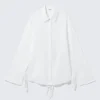 Camisas de manga larga con espalda abierta y lazo – Blanca