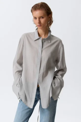 Camisas de manga larga con la espalda abierta y lazo – Gris empolvado
