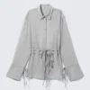 Camisas de manga larga con la espalda abierta y lazo – Gris empolvado