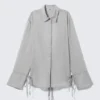 Camisas de manga larga con la espalda abierta y lazo – Gris empolvado