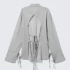 Camisas de manga larga con la espalda abierta y lazo – Gris empolvado