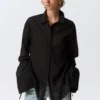 Camisas de manga larga con la espalda abierta y lazo – Negro