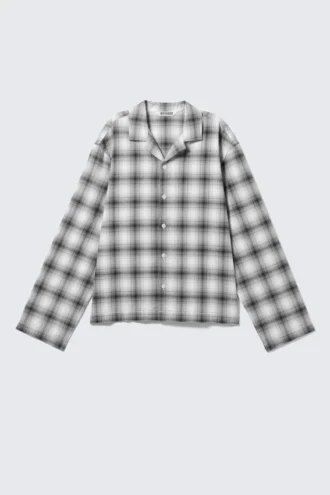 Camisas de pijama de franela holgadas – Cuadros blancos