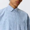 Camisas de popelín de algodón de corte recto y manga larga – Cuadros azules