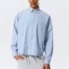 Camisas de popelín de algodón de corte recto y manga larga – Cuadros azules