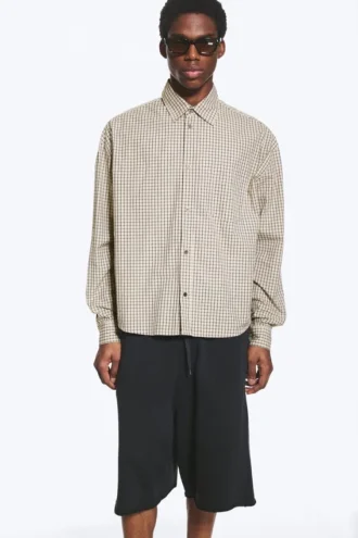 Camisas de popelín de algodón de corte recto y manga larga – Cuadros beige