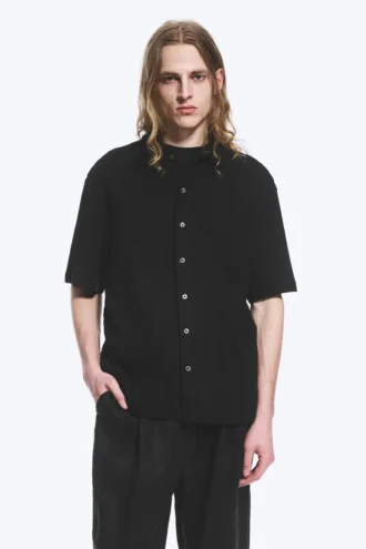 Camisas de punto de manga corta con botones – Negro