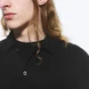 Camisas de punto de manga corta con botones – Negro Camisas de punto de manga corta con botones – Negro