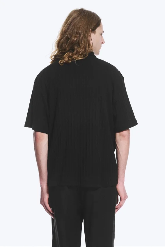 Camisas de punto de manga corta con botones – Negro Camisas de punto de manga corta con botones – Negro