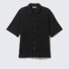Camisas de punto de manga corta con botones – Negro Camisas de punto de manga corta con botones – Negro