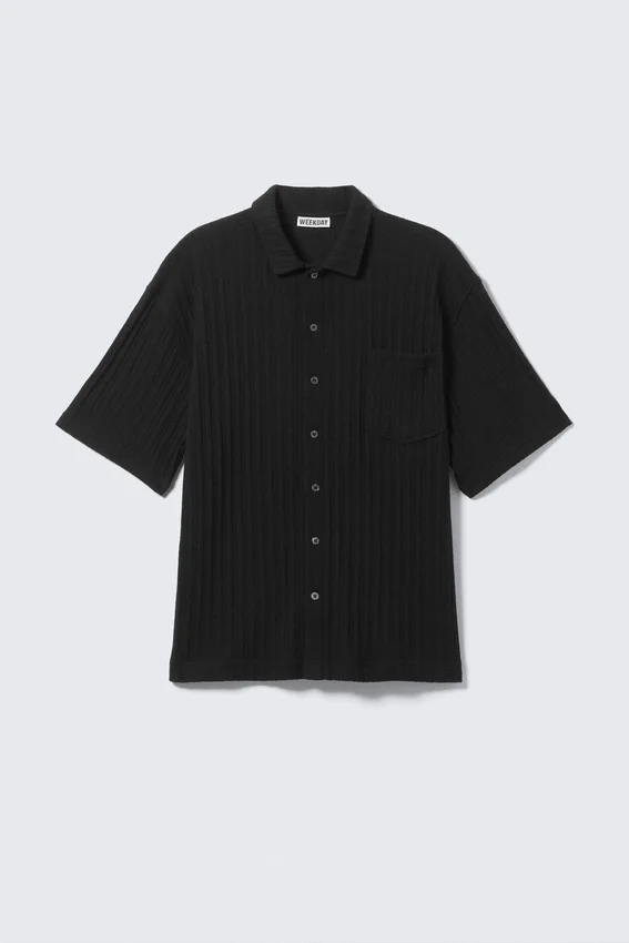 Camisas de punto de manga corta con botones – Negro Camisas de punto de manga corta con botones – Negro