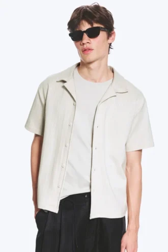 Camisas de resort de manga corta con textura – Gris claro
