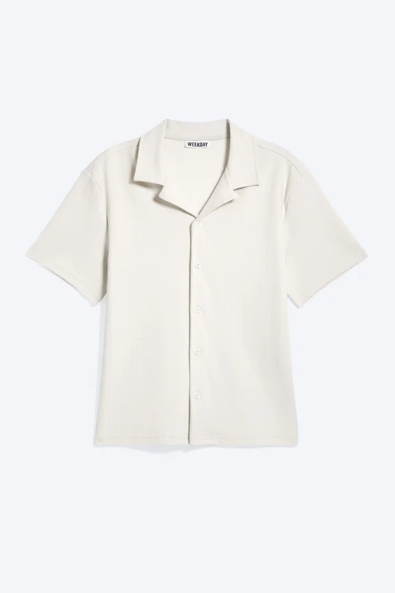 Camisas de resort de manga corta con textura – Gris claro Camisas de resort de manga corta con textura – Gris claro