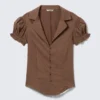 Camisas de resort entalladas de manga corta – Rayas marrones Camisas de resort entalladas de manga corta – Rayas marrones