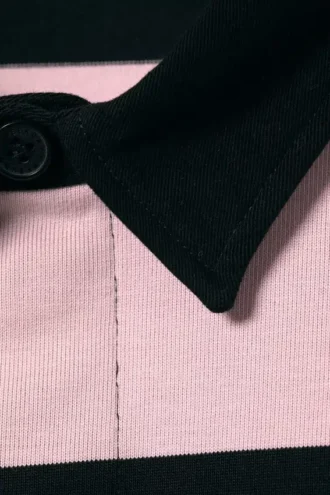 Camisas de rugby de corte holgado a rayas – Rayas rosa claro y negro