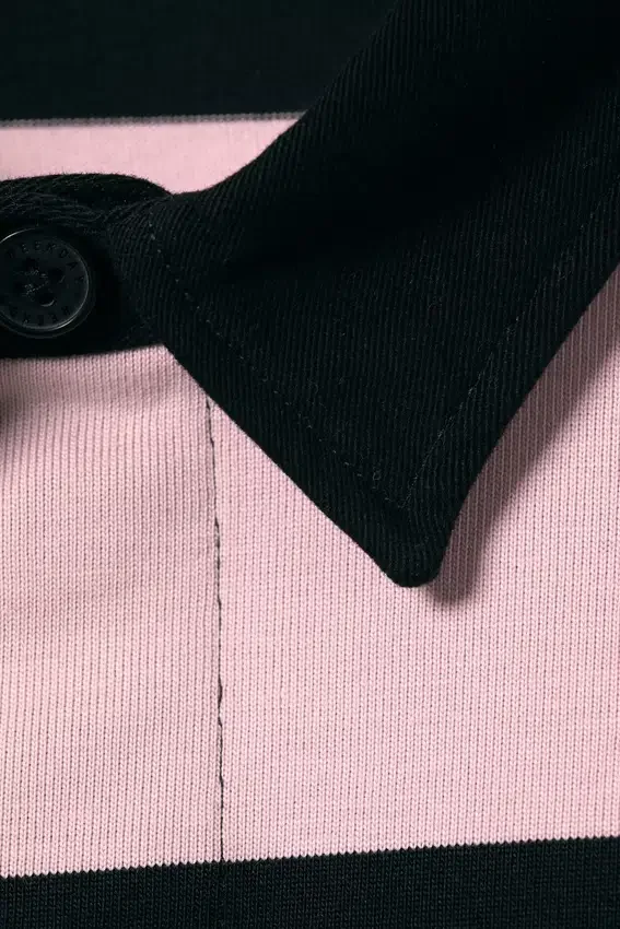 Camisas de rugby de corte holgado a rayas – Rayas rosa claro y negro Camisas de rugby de corte holgado a rayas – Rayas rosa claro y negro
