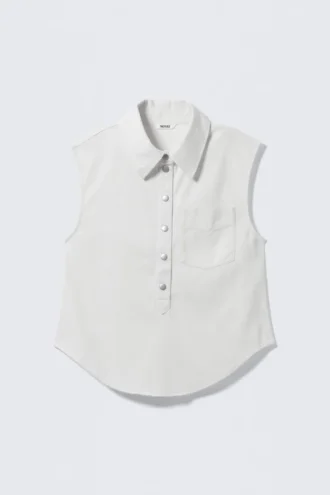Camisas de sarga de algodón con mangas casquillo – Blanca