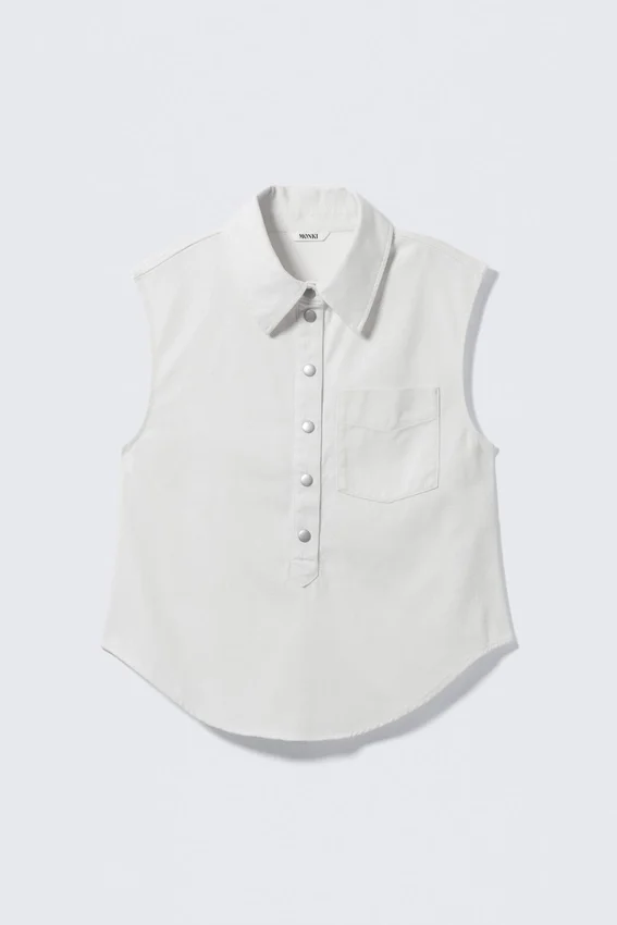 Camisas de sarga de algodón con mangas casquillo – Blanca Camisas de sarga de algodón con mangas casquillo – Blanca