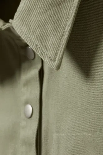 Camisas de sarga de algodón con mangas casquillo – Verde caqui