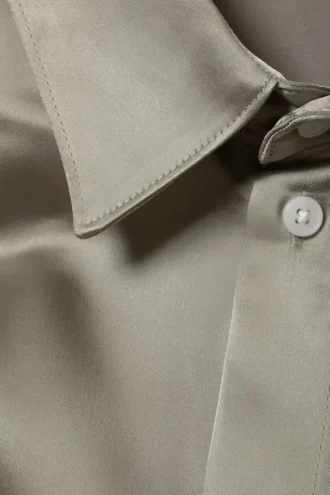 Camisas de satén brillantes de manga corta – Verde claro apagado