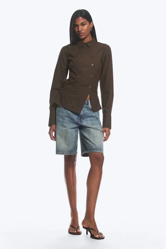 Camisas entalladas asimétricas de popelín – Marrón oscuro Camisas entalladas asimétricas de popelín – Marrón oscuro