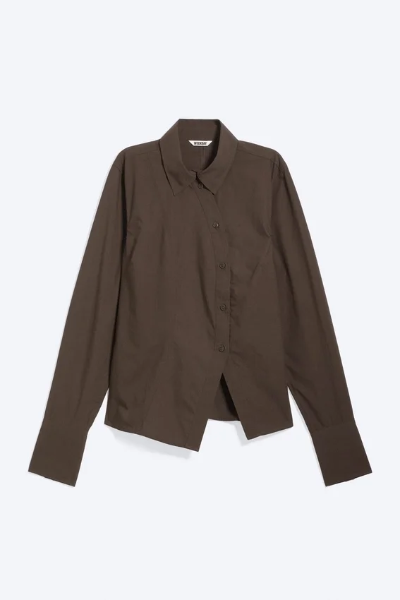 Camisas entalladas asimétricas de popelín – Marrón oscuro Camisas entalladas asimétricas de popelín – Marrón oscuro
