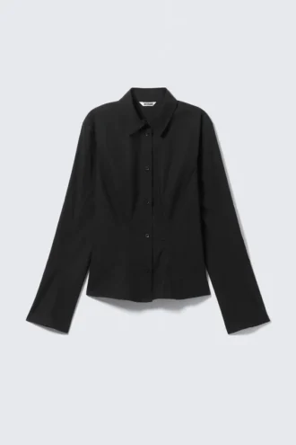Camisas entalladas de algodón de manga larga – Negro