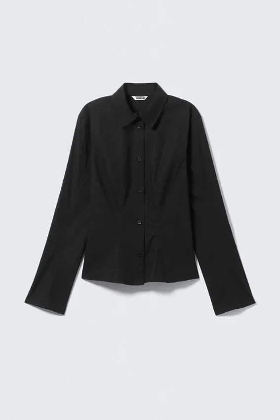Camisas entalladas de algodón de manga larga – Negro Camisas entalladas de algodón de manga larga – Negro