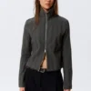 Camisas entalladas de manga larga con cremallera – Gris oscuro